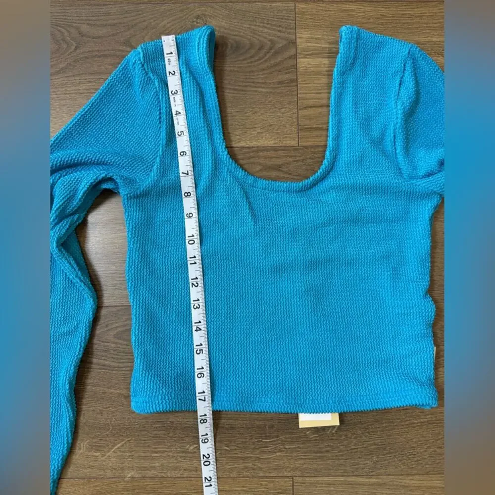 NWT Free People Araminta James Ocean Breeze Crinkle Top Azure Blue Size Medium
